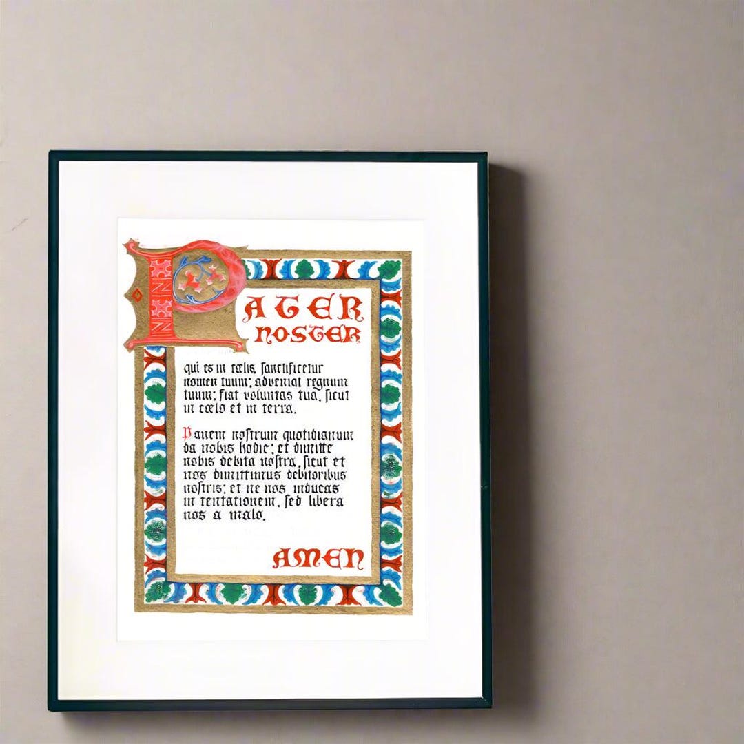 Pater Noster Print: Illuminated Latin Calligraphy, Catholic Art - Etsy