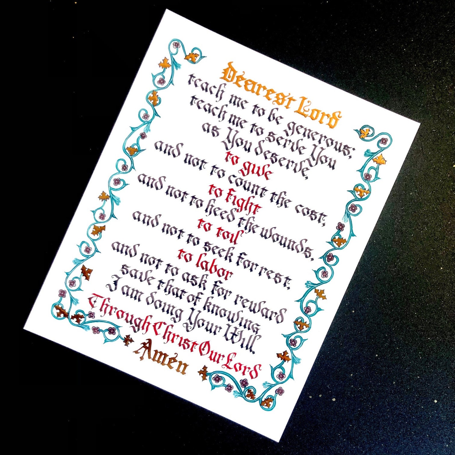 St. Ignatius Prayer for Generosity Illuminated Calligraphy Etsy