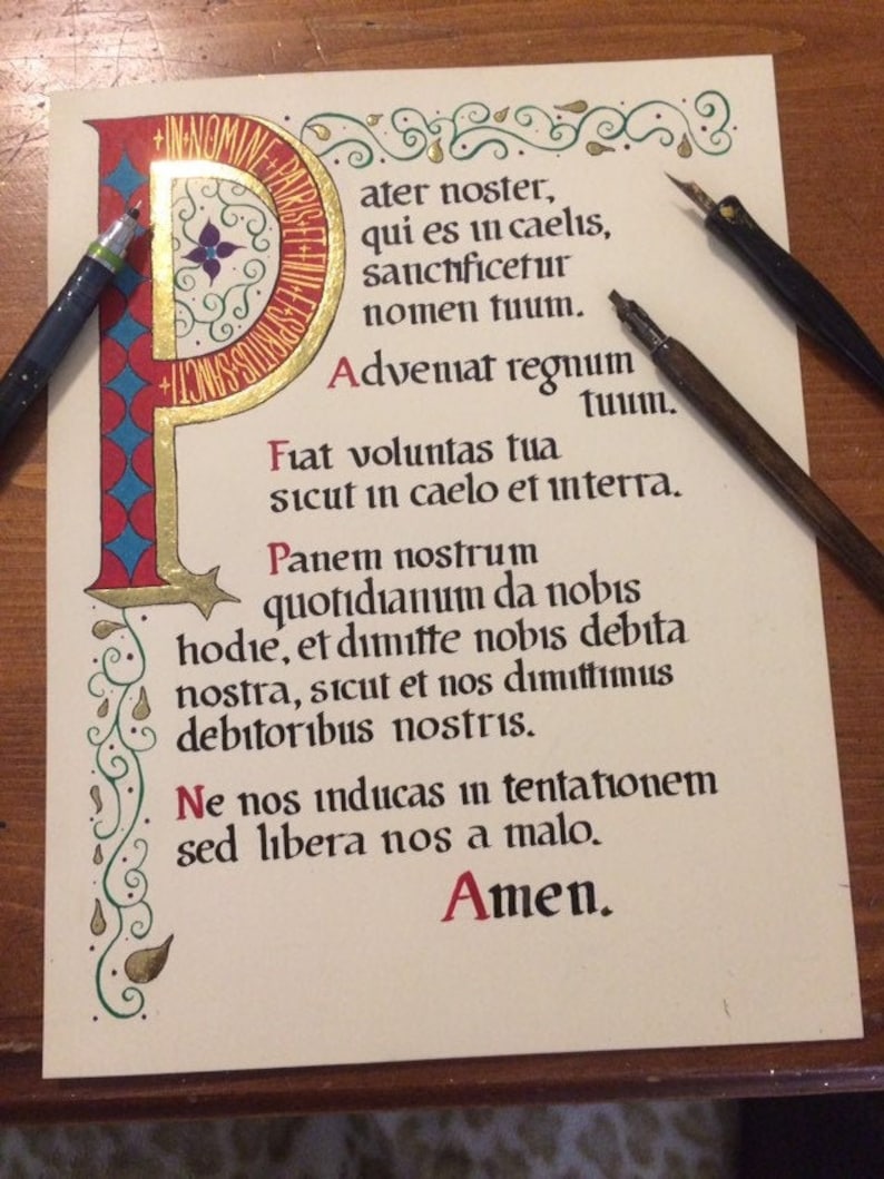 Pater Noster Latin Our Father Illuminated Calligraphy Etsy