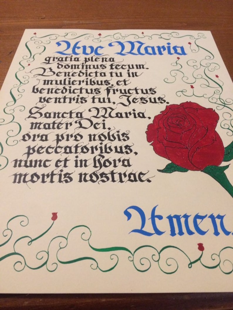 Ave Maria Latin Hail Mary Calligraphy Catholic Wall Art - Etsy
