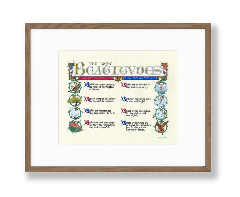 The Beatitudes - Biblical Illuminated Calligraphy Print - Vibrant ...
