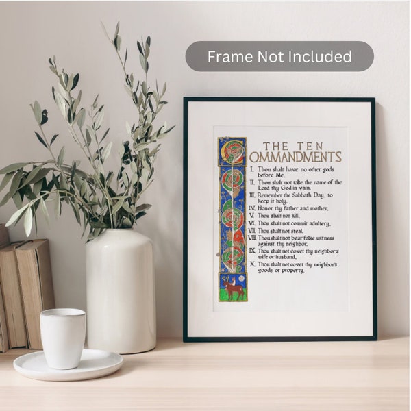 The Ten Commandments - Catholic Calligraphy Wall Art, Illuminated Calligraphy, Catholic Gift for Men or Women, Makes a Great Wedding Gift