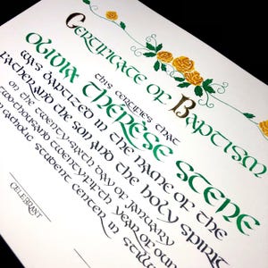Certificado de confirmación escrito a mano