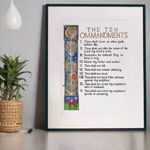 Zehn Gebote katholische Kalligraphie Kunstdruck: Beleuchtetes Geschenk