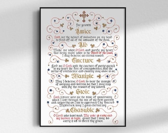 Priest Vesting Prayers Calligraphy Art Print: Catholic Gift
