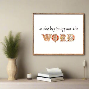 John 1:1 Illuminated Calligraphy Print – Catholic Christian Scripture Wall Art