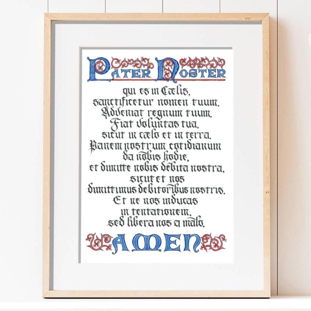 Pater Noster Prayer Calligraphy Print: Catholic Wall Art - Etsy