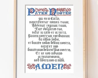 Pater Noster Prayer Calligraphy Print: Catholic Wall Art - Etsy