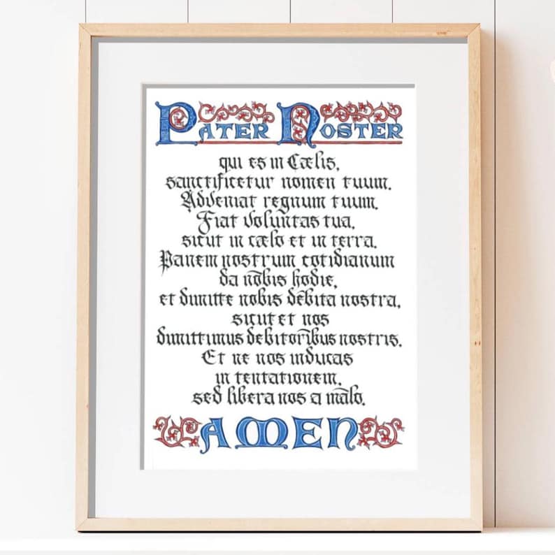 Pater Noster Prayer Calligraphy Print: Catholic Wall Art - Etsy