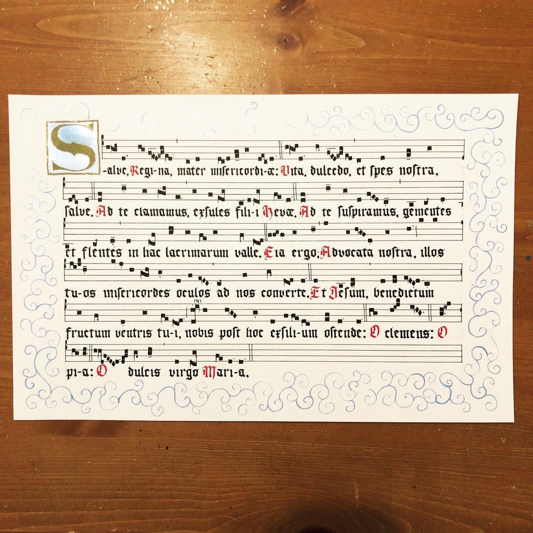 Salve Regina chant Hail Holy Queen Gregorian Chant Print, Original