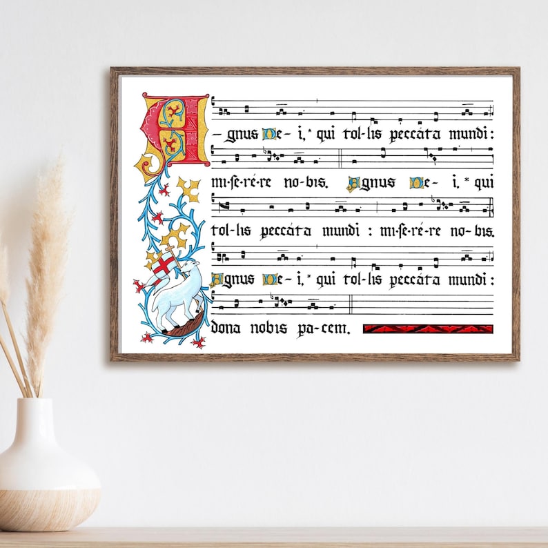 Agnus Dei Print: Illuminated Gregorian Chant, Catholic Music Art - Etsy