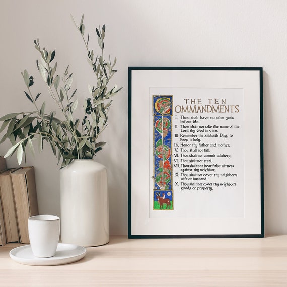 The Ten Commandments Catholic Calligraphy Wall Art, Illuminated  Calligraphy, Catholic Gift for Men or Women, Makes a Great Wedding Gift -  Etsy Denmark | Poster