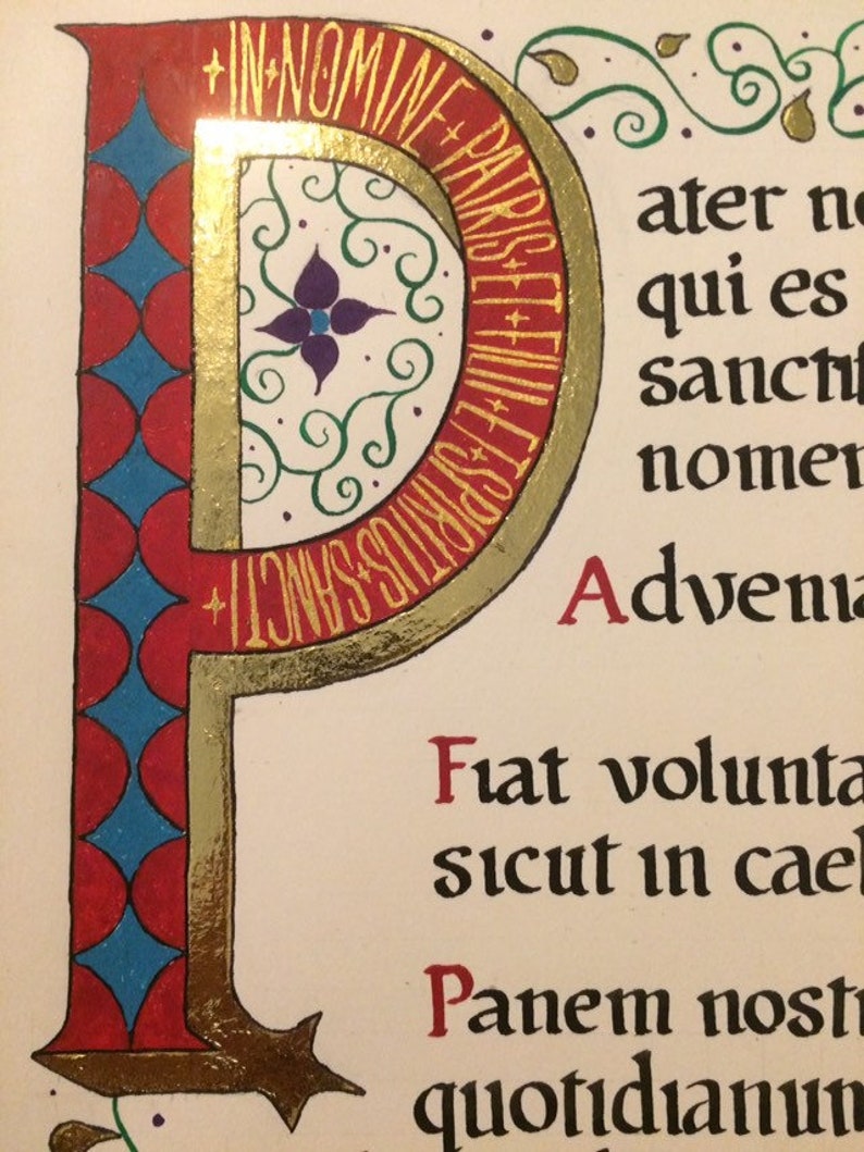 Pater Noster Latin Our Father Illuminated Calligraphy | Etsy