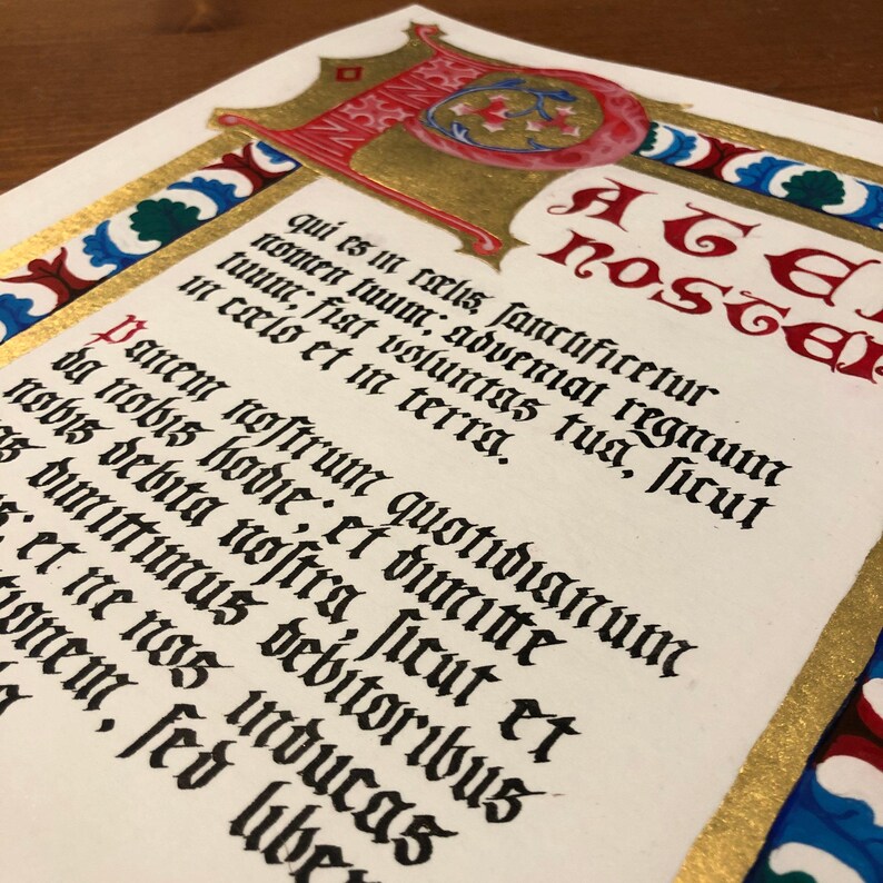 Pater Noster Print: Illuminated Latin Calligraphy, Catholic Art - Etsy