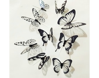 WallysWalls 18 PCS 3D Butterfly Removable Wall Stickers Home Decor Vivid Butterflies Wall Sticker Kids Home Decoration (Black and White)