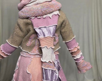 Sugar Cookie - Kids 7/8 Katwise Inspired Pixie Coat, OOAK Upcycled Patchwork Sweatercoat