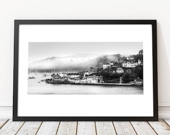 Misty Kingswear Limited Edition Black & White Fine Art Print featuring Royal Dart Yacht Club