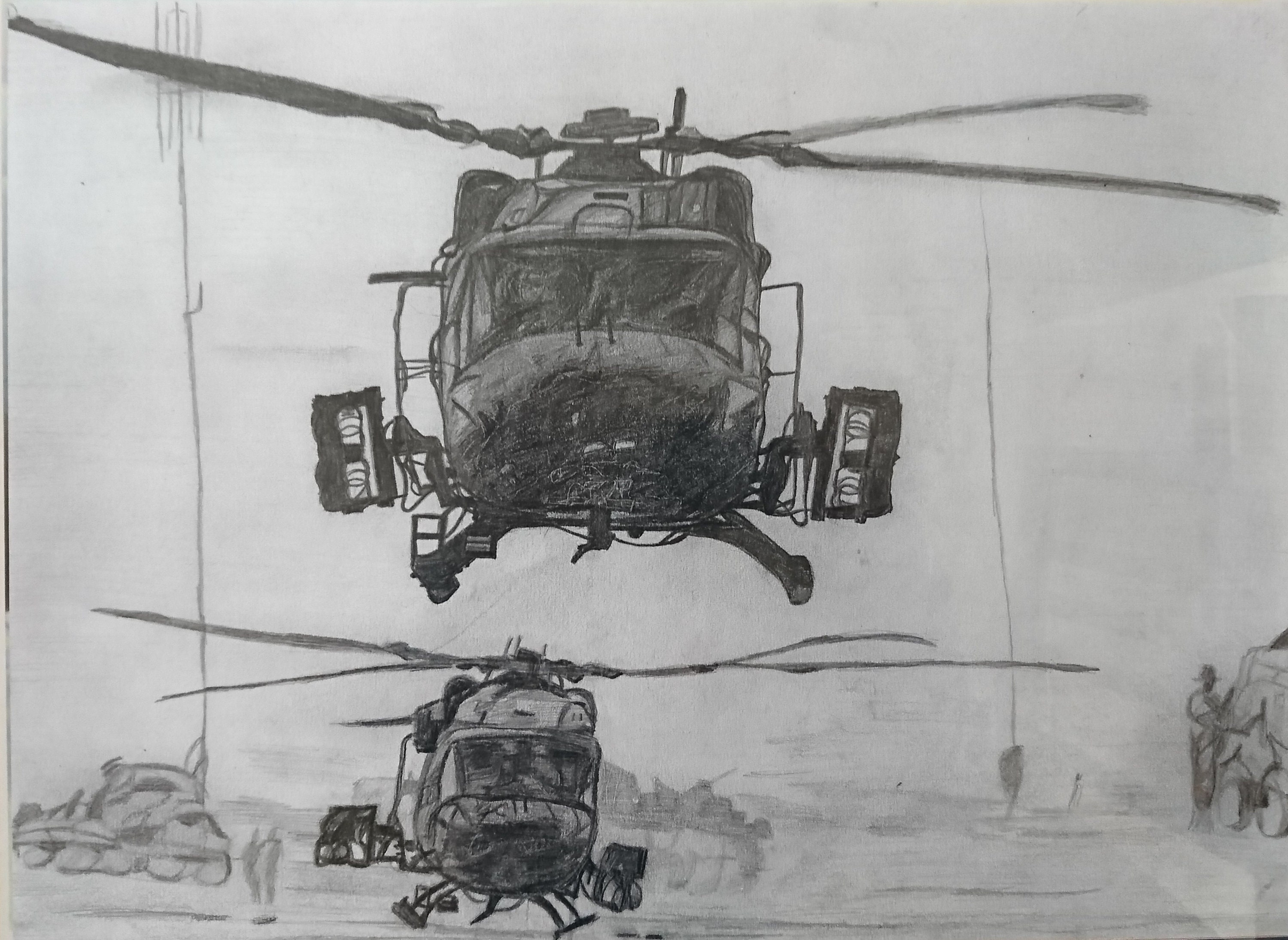 Helicóptero militar dibujando a lápiz - Etsy España
