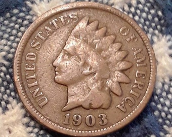 1903 Indian Head Cent High Grade UNC ET129 Full Diamonds Great Coin for an Album