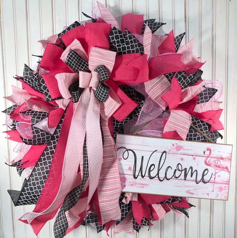 Pink Flamingo Welcome SpringSummer Wreath