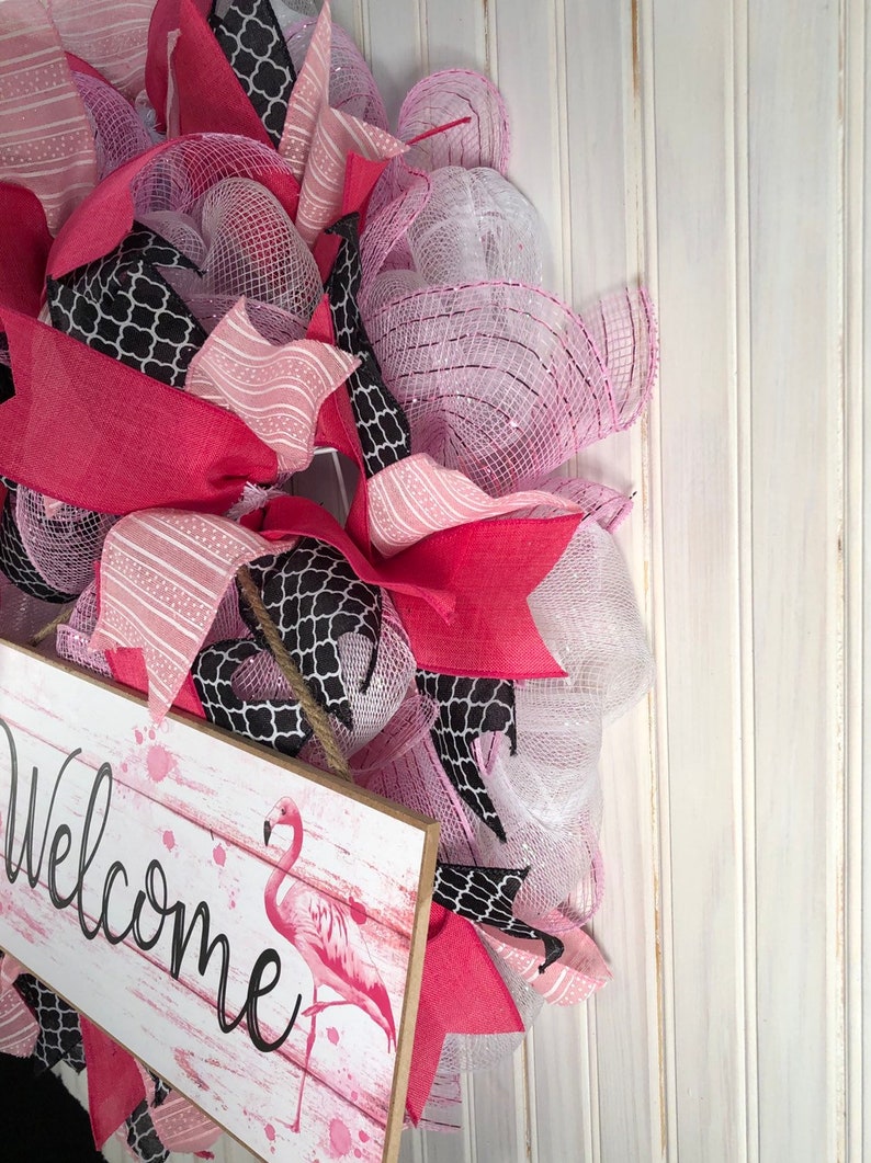 Pink Flamingo Welcome SpringSummer Wreath