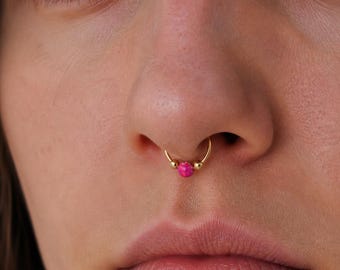 14K Gold Filled Hoop Earring 8mm Pink Opal Cartilage Piercing 22 GA Single