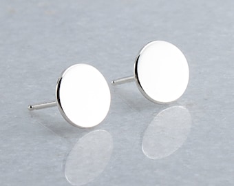 Sterling Silver Minimalist Disc Stud Earrings Shiny Finish 7mm