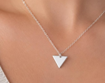 Geometric Triangle Necklace, Stainless Steel Pendant, Sterling Silver Chain