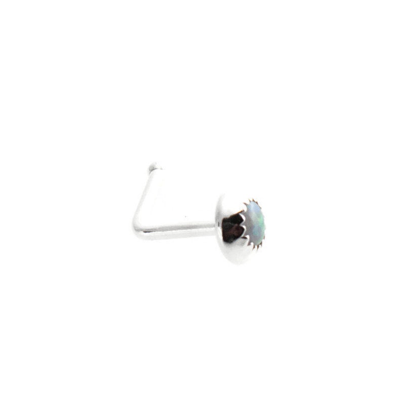 SS-L-20GA-WOPAL Nose ring Cartilage Silver Nose Ring L piercing 20ga Nose Ring Nose L Shape Piercing Opal Stone Tragus Stud