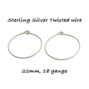 Medium Sterling Silver Twisted Wire Hoop Earrings 22mm x 18 gauge