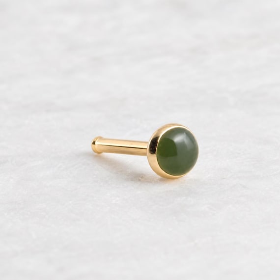 14K Gold Filled Jade Nose Stud 3mm Stone Handmade Cartilage