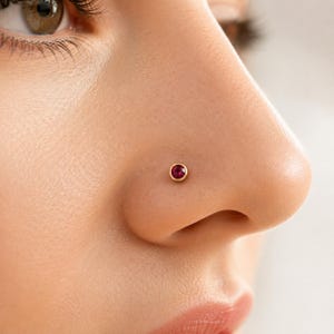 Gold Filled Red Garnet Nose Stud, 3mm Purple Stone Nose Screw Piercing