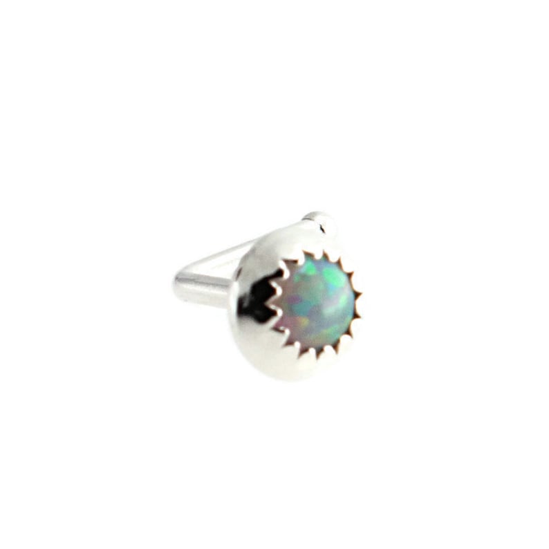 SS-L-20GA-WOPAL Nose ring Cartilage Silver Nose Ring L piercing 20ga Nose Ring Nose L Shape Piercing Opal Stone Tragus Stud