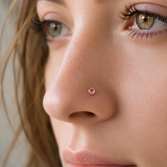 14K Gold Filled Pink Tourmaline Nose Stud 20ga Screw Piercng 3mm