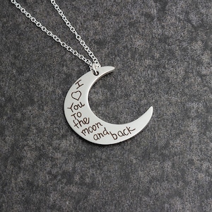 Engraved Moon Necklace Sterling Silver Chain Love You To The Moon And Back