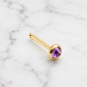 14K Gold Filled Nose Stud, Purple Amethyst Stone, 18 Gauge Tragus Cartilage Earring