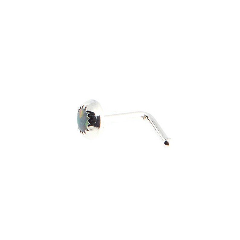 SS-L-20GA-WOPAL Nose ring Cartilage Silver Nose Ring L piercing 20ga Nose Ring Nose L Shape Piercing Opal Stone Tragus Stud