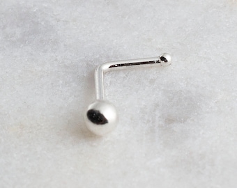 Nose Tragus Stud, Silver Ball Nose Ring, Nose ring Cartilage, 21ga Silver Stud, Nose Ring, L piercing, Minimalist, Ball 2.5mm