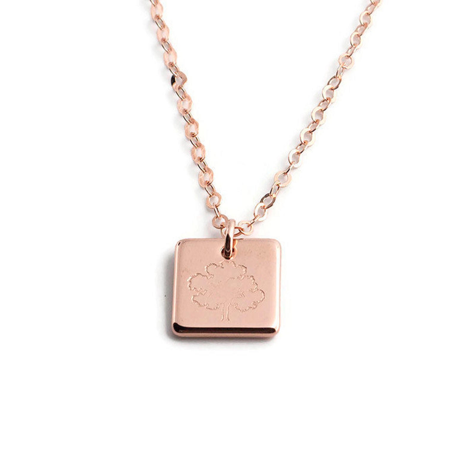 Rose Gold Tree Necklace Gold Charm Necklace Gold Brass Etsy