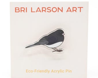 Dark Eyed Junco Bird Pin: Eco-Friendly Recycled Acrylic (1.25 inches)