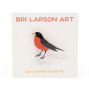 Robin Bird Pin: Eco-Friendly Recycled Acrylic, 1.25 inch