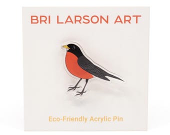 Robin Bird Pin: Eco-Friendly Recycled Acrylic, 1.25 inch