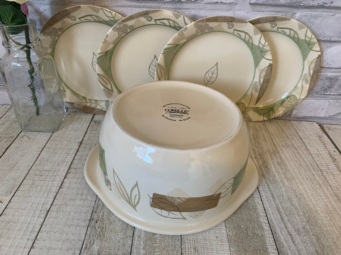 Corelle '' TEXTURED LEAVES Set Of 4 Salad Plates Etsy