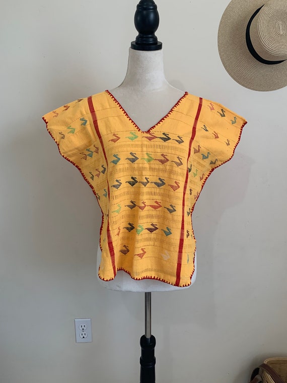 Vintage Hand Woven Huipil Blouse, Mexican Oaxaca T