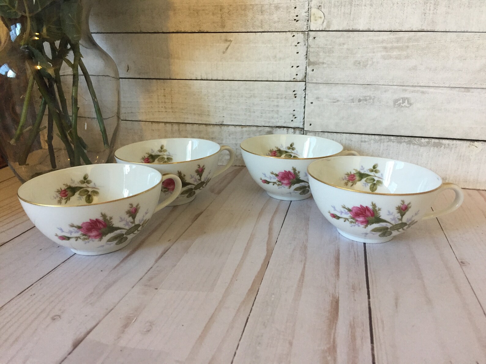Vintage Moss Rose by Japan Tea Cups Set of 4. Porcelain Etsy
