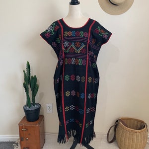 Vintage Hand Woven Huipil Dress, Mexican Oaxaca Long Dress, Hand Made Huipil Amuzgo