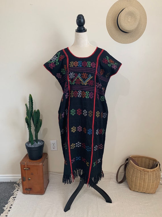 Vintage Hand Woven Huipil Dress, Mexican Oaxaca Lo