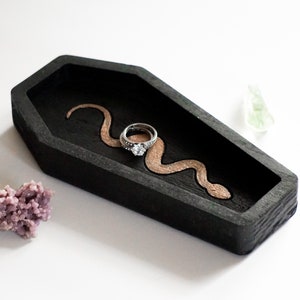 Serpentine Secrets: Gothic Black Coffin Rolling Tray with Bronze Snake Accent | Handcrafted in America