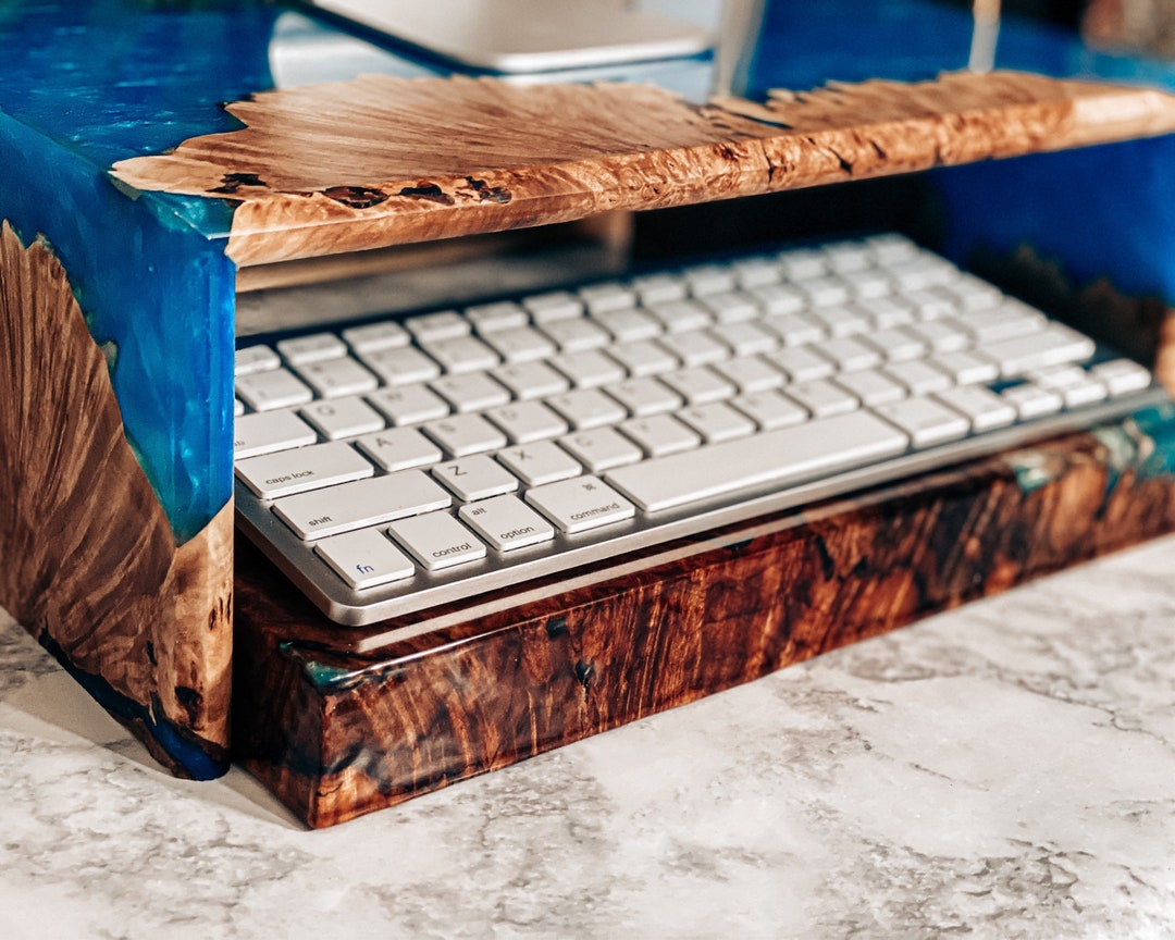 Burl Wood Epoxy Monitor Stand With Custom River Design | Handcrafted in ...