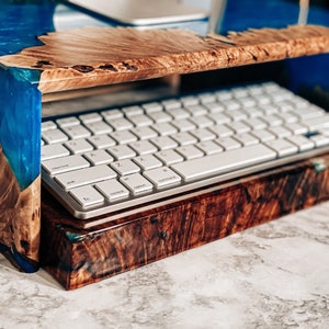 Burl Wood Epoxy Monitor Stand with Custom River Design | Handcrafted in America